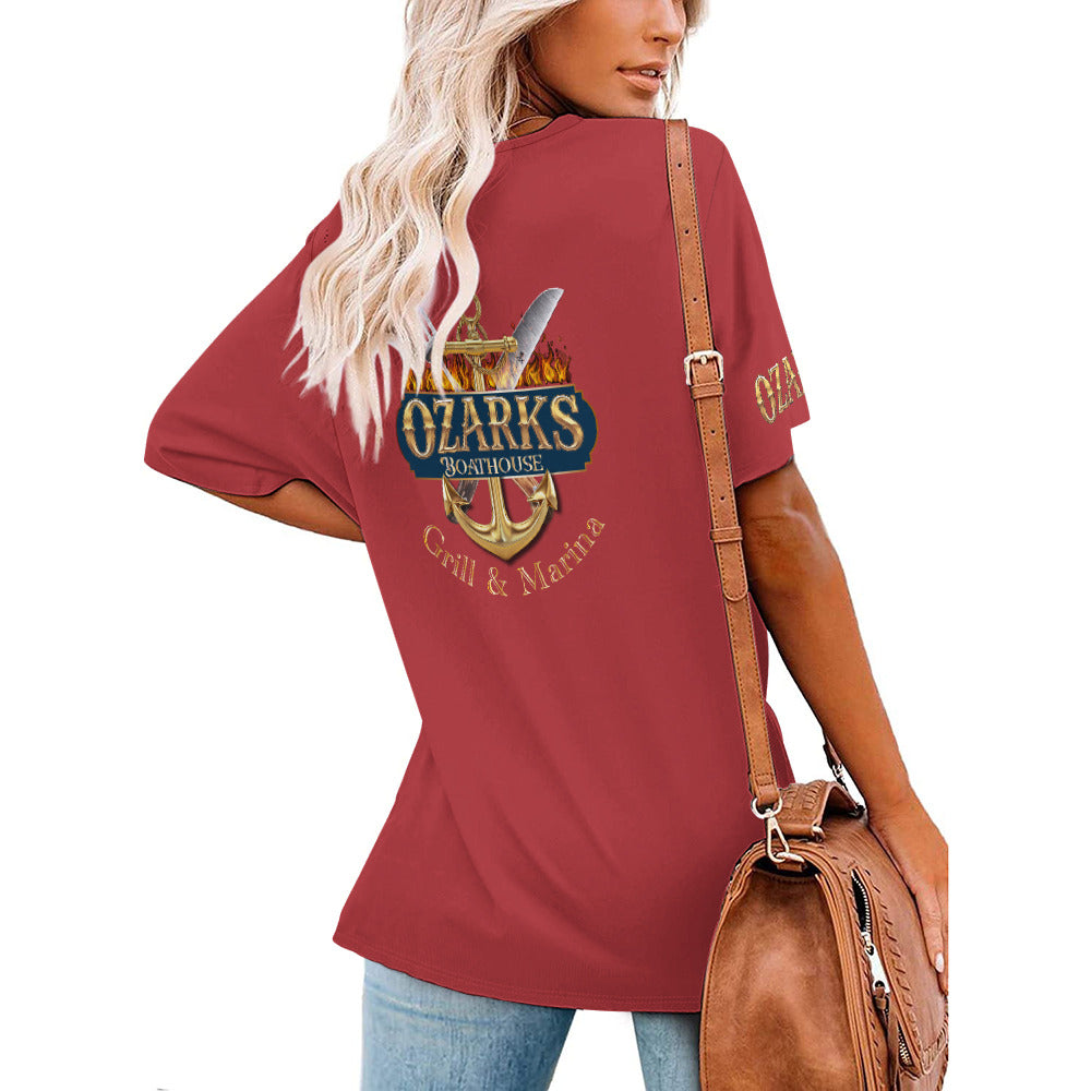 V Neck Short-sleeve Women Shirt Printed | Ozarks Essentials For Her | Boathouse Logo
