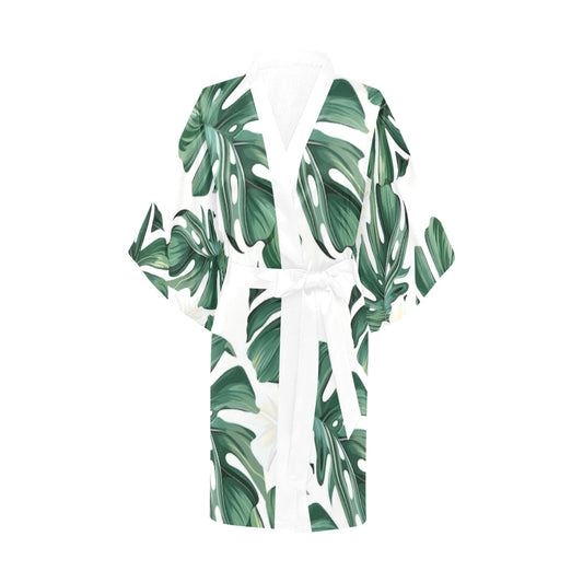 Women's Short White Kimono Robe | Tropical Vibe