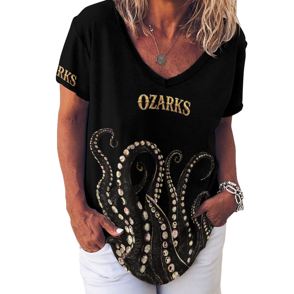 V Neck Short-sleeve Women Shirt Printed | Ozarks Essentials For Her | Ozarks Marina