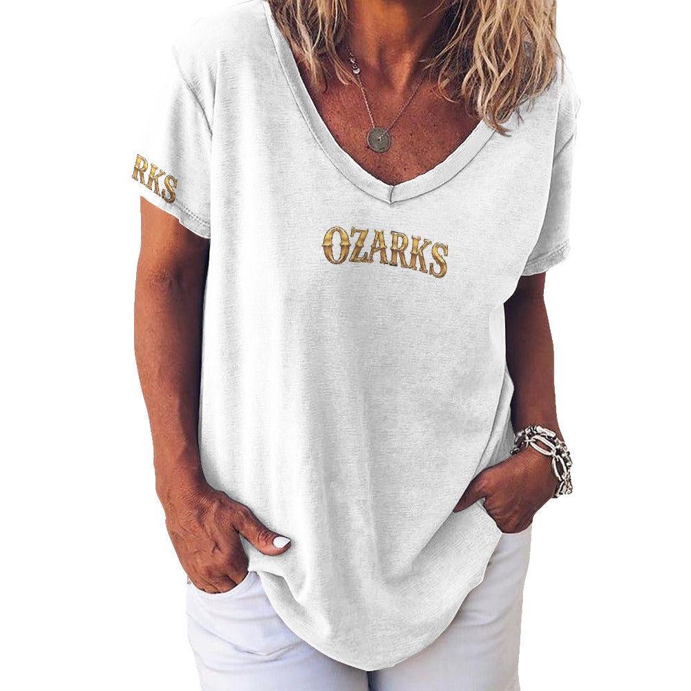 V Neck Short-sleeve Women Shirt Printed | Ozarks Essentials For Her | Boathouse Logo