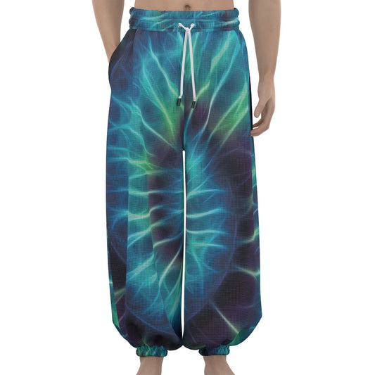 Unisex Beach Lantern Boho Warmth Pants | Tie Dye, Aqua Blue Snail