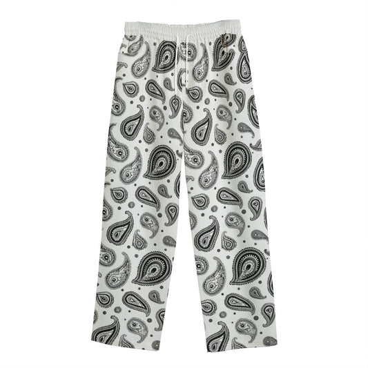 Unisex Straight Casual Pants | 245GSM Cotton | White Paisley