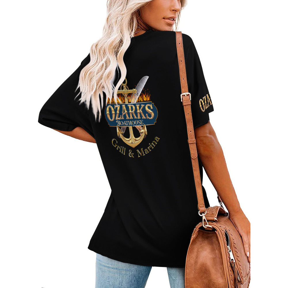 V Neck Short-sleeve Women Shirt Printed | Ozarks Essentials For Her | Boathouse Logo