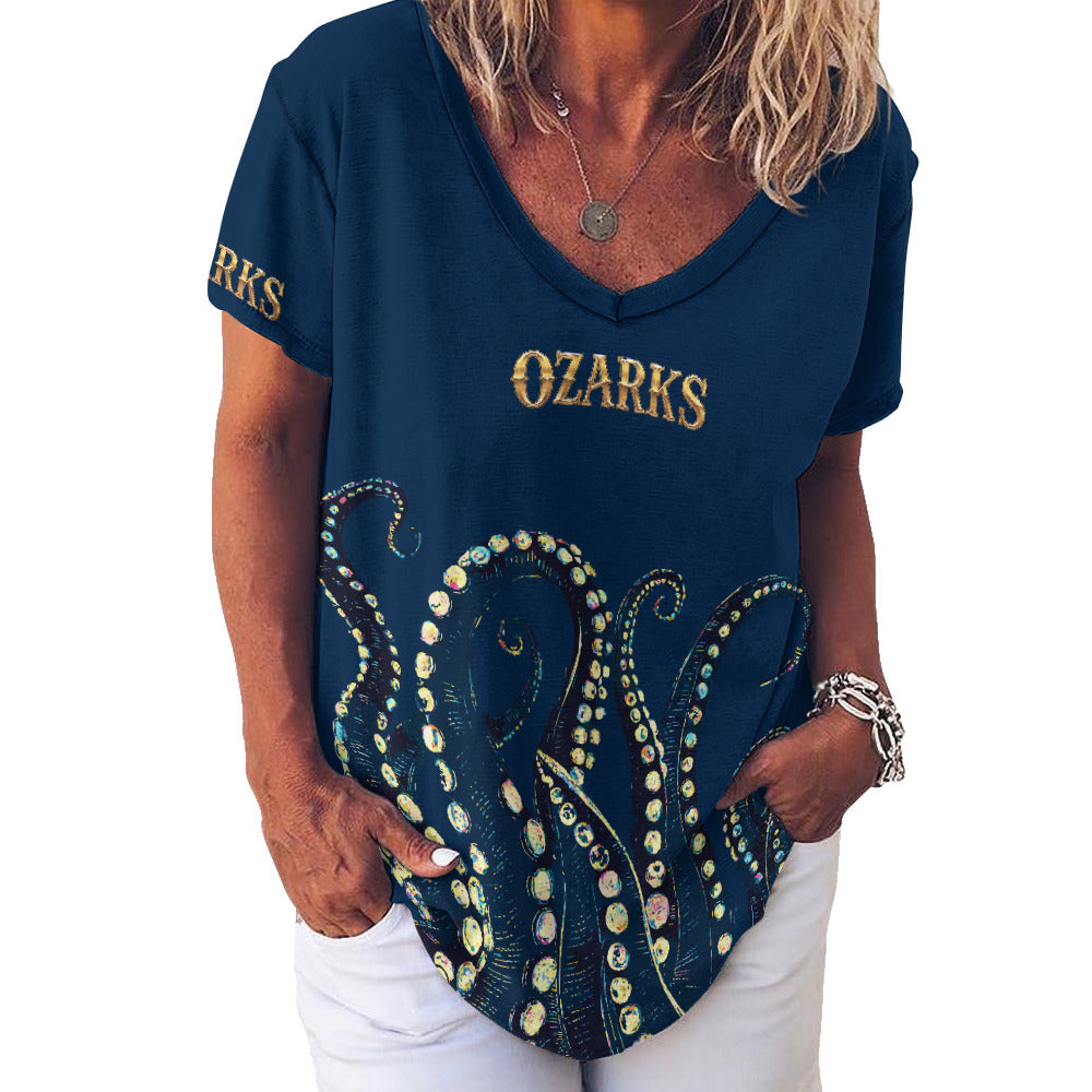 V Neck Short-sleeve Women Shirt Printed | Ozarks Essentials For Her | Ozarks Marina