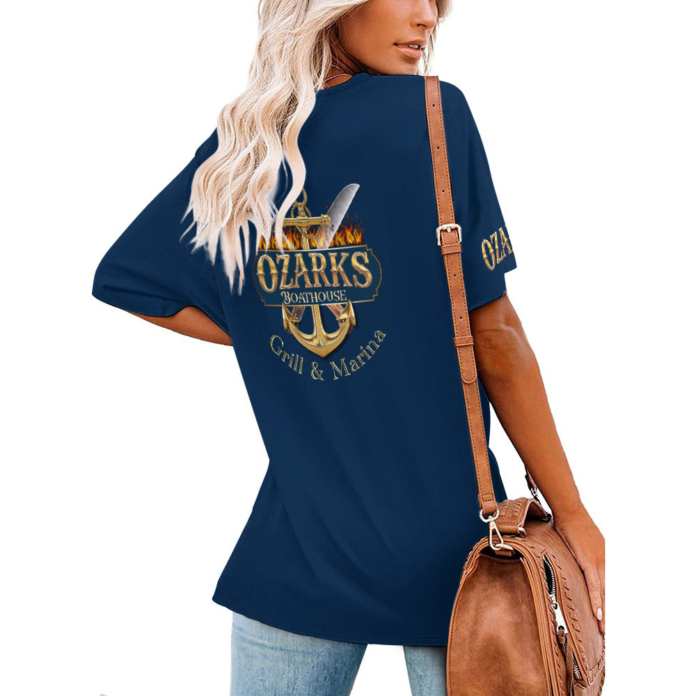 V Neck Short-sleeve Women Shirt Printed | Ozarks Essentials For Her | Boathouse Logo