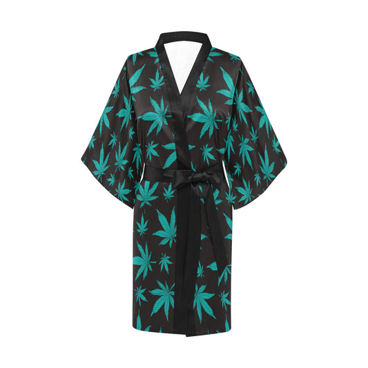 Women's Short Black Kimono Robe | CannaBlack