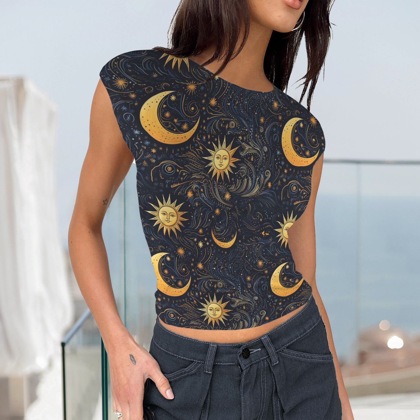 Women's Backless T-Shirt > Sun & Moon