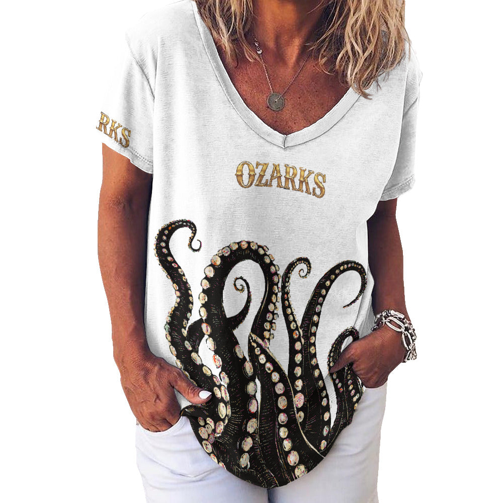 V Neck Short-sleeve Women Shirt Printed | Ozarks Essentials For Her | Ozarks Marina