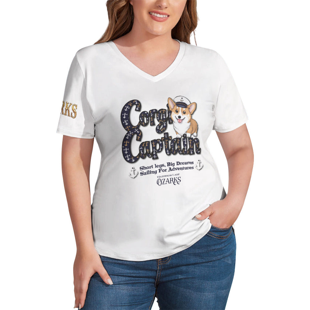 V Neck Short-sleeve Women Shirt Printed | Ozarks Essentials For Her | Corgi Captain