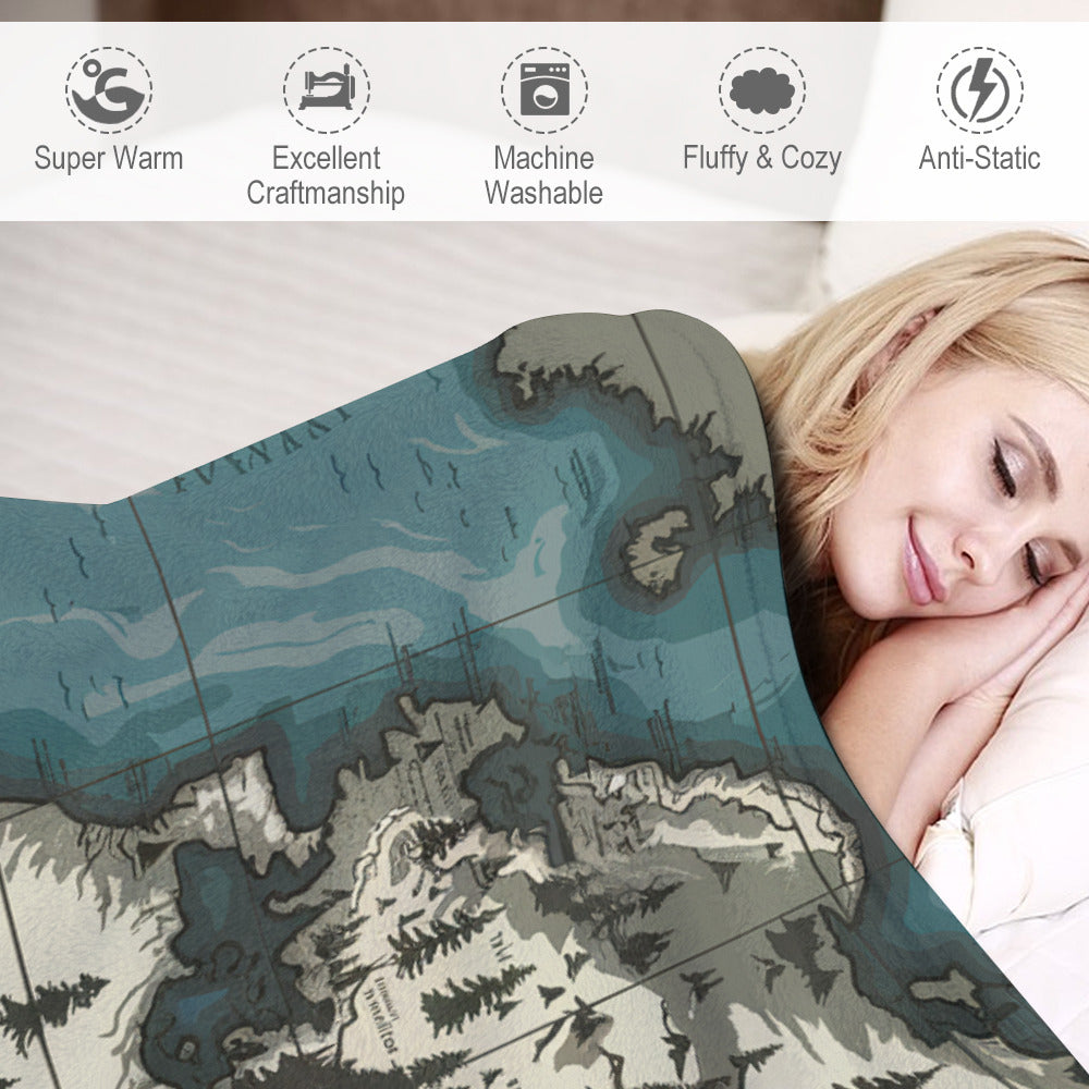 Ultra-Soft Flannel Blanket 70"×80" | Ozarks Coastal Wraps | Map