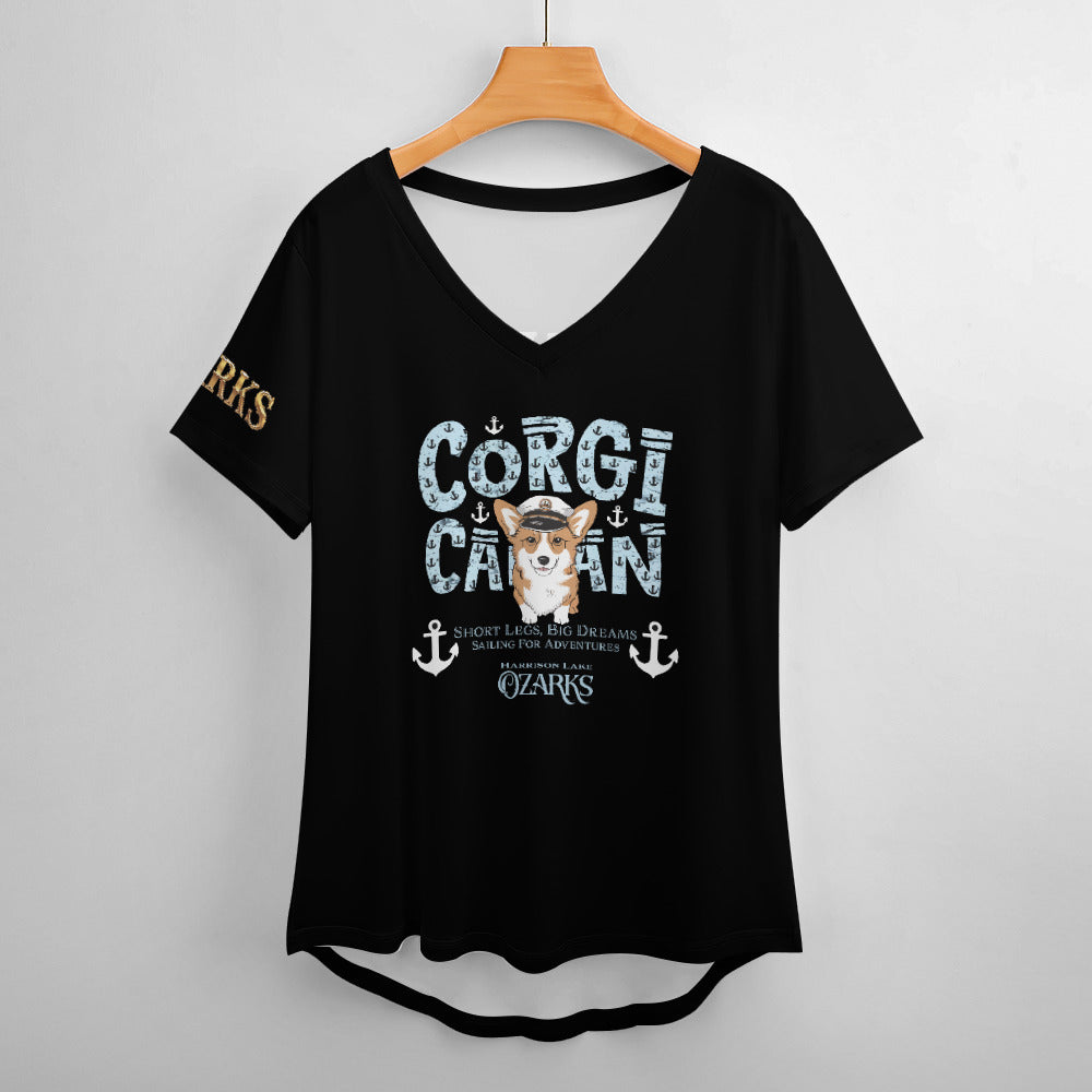 V Neck Short-sleeve Women Shirt Printed | Ozarks Essentials For Her | Corgi Captain