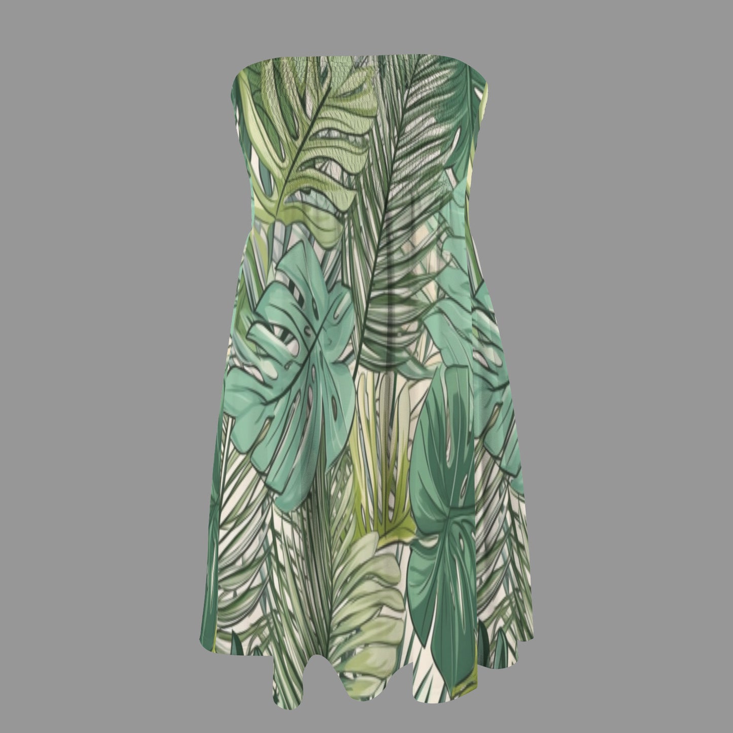monstera Tropical Green lush off shoulder Tube top party Dress