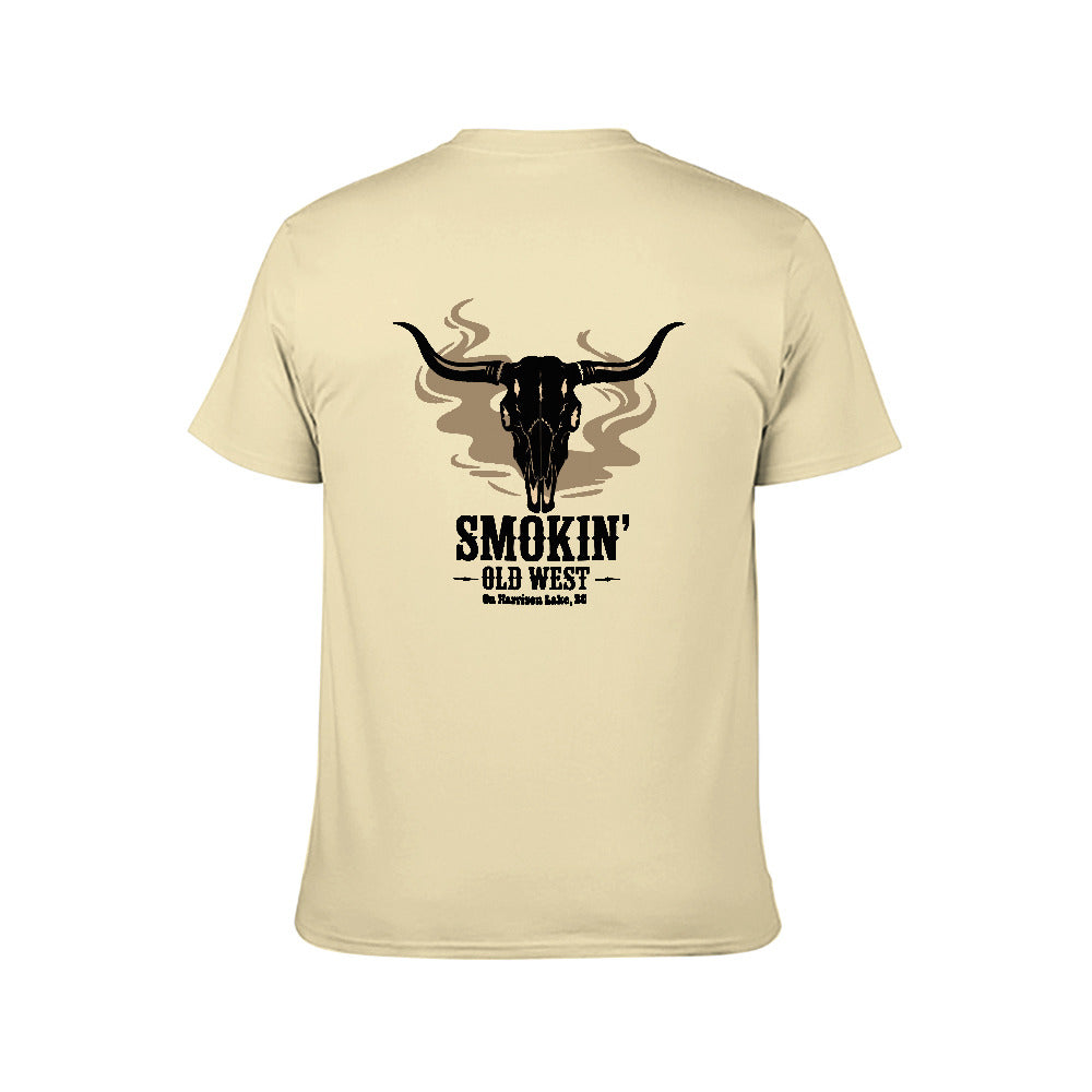 New 150g Men's  Short Sleeve T-shirt | Smokin' Old West , On Harrison Lake | Sand
