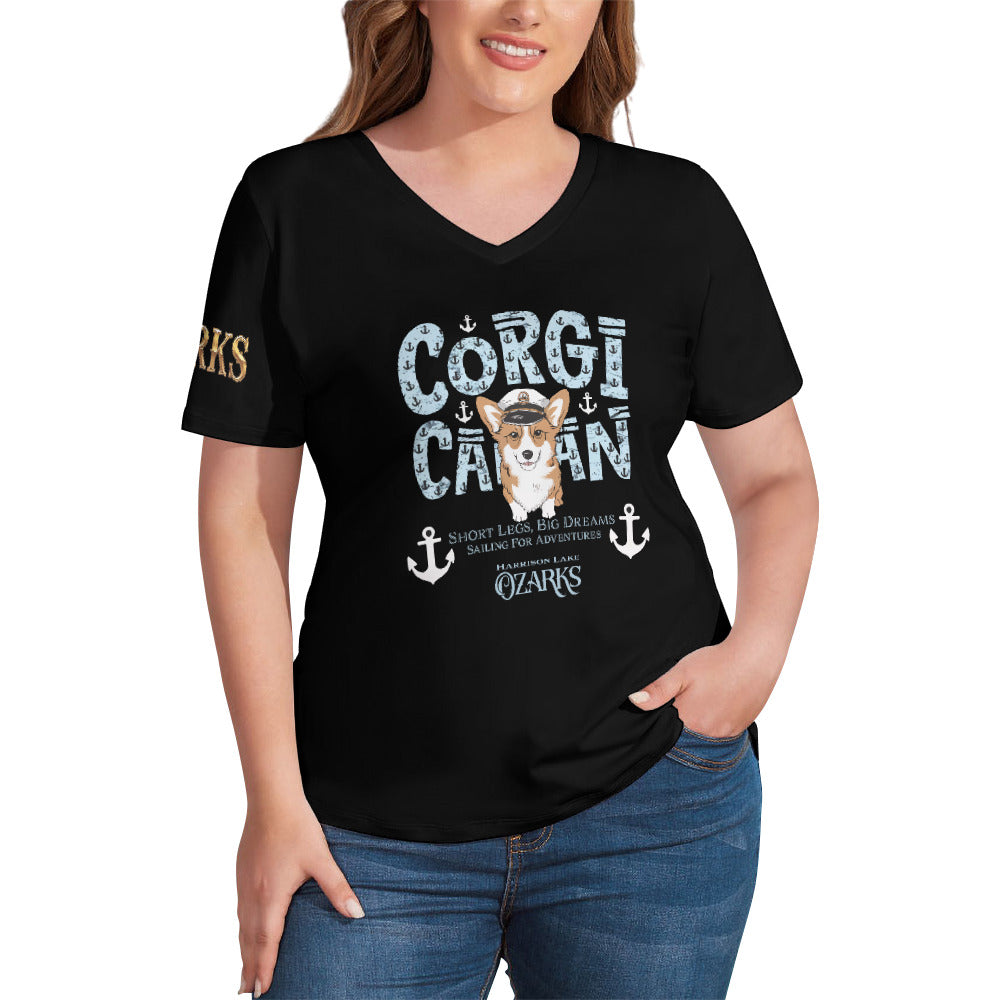 V Neck Short-sleeve Women Shirt Printed | Ozarks Essentials For Her | Corgi Captain