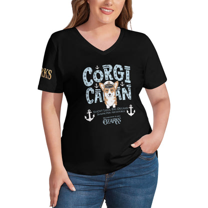 V Neck Short-sleeve Women Shirt Printed | Ozarks Essentials For Her | Corgi Captain
