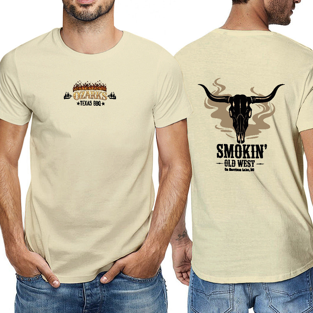 New 150g Men's  Short Sleeve T-shirt | Smokin' Old West , On Harrison Lake | Sand