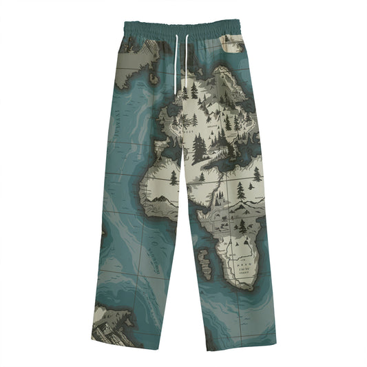Unisex Straight Casual Pants | 245GSM Cotton |Dockside Drifter | Map Design
