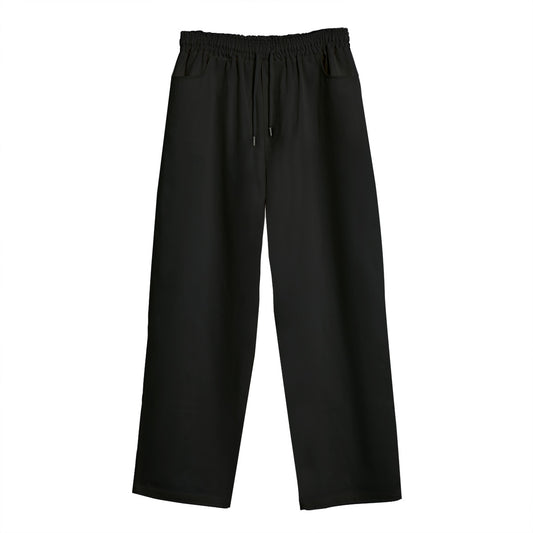 Unisex Cotton Casual Pants – Black | Dockside Drifter | 245GSM Wide Leg Trousers with Elastic Waist & Pockets