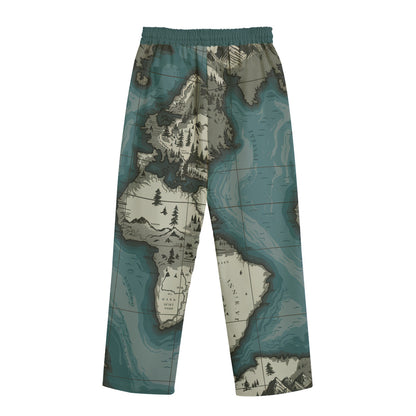Unisex Straight Casual Pants | 245GSM Cotton |Dockside Drifter | Map Design
