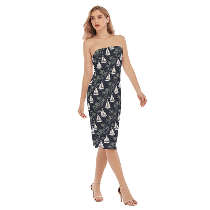 Women’s Side Split Strapless Dress |  Coastal Chic Summer Style | Bay & Breeze | Sailboat & Palm