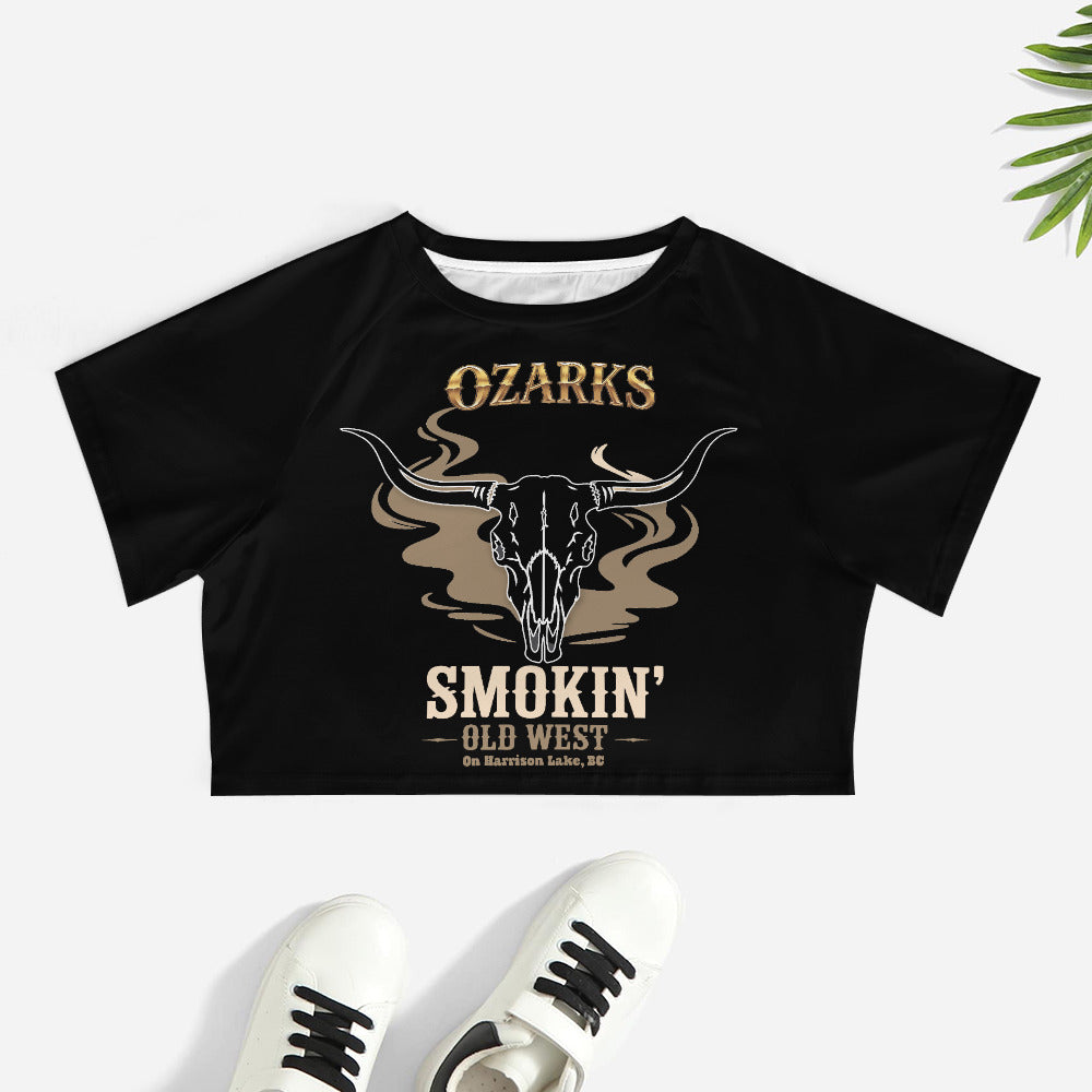 Short sleeved navel exposed Crop Top | Smokin' Old West , on Harrison Lake | Black