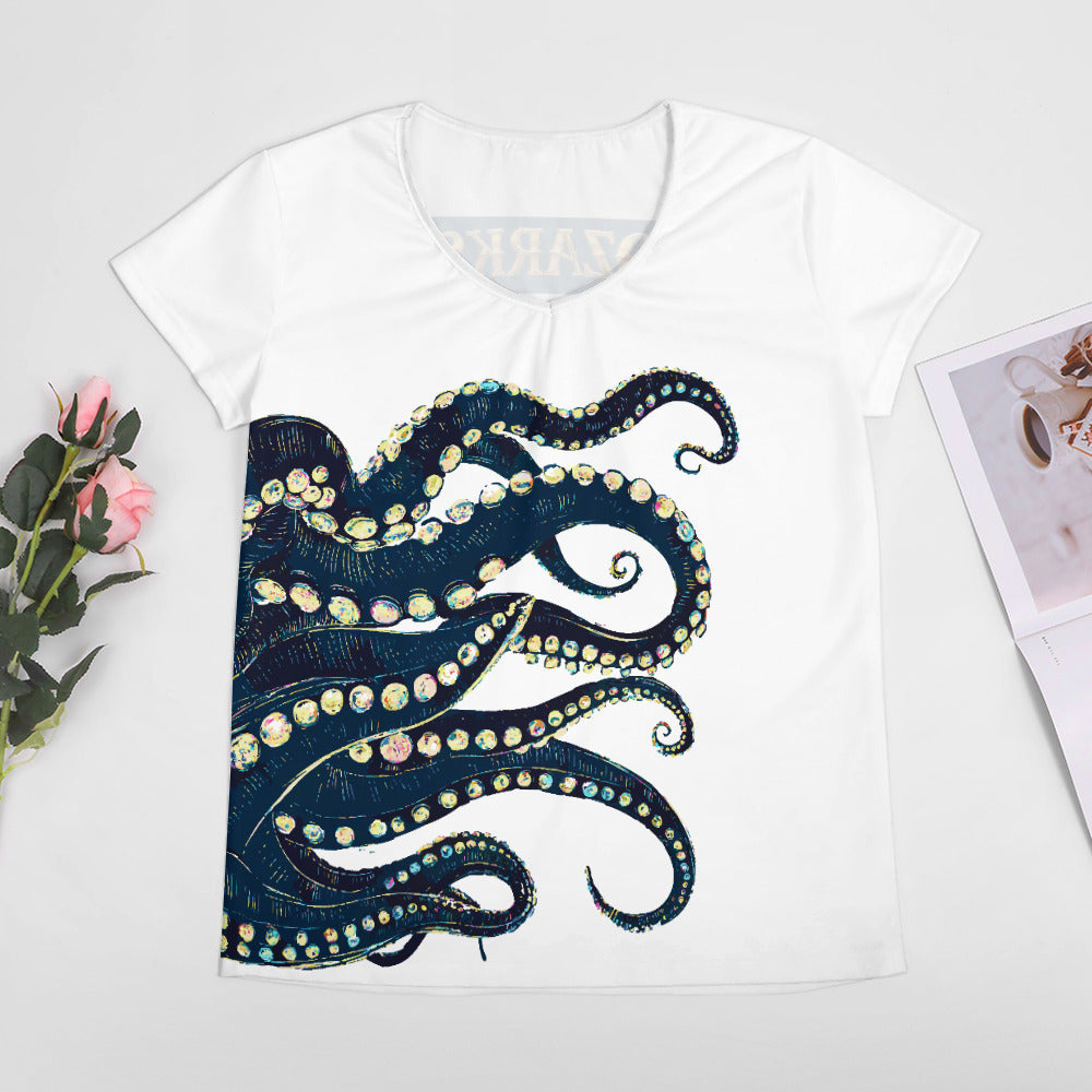 Women's V-neck short sleeve T-shirt | The Kraken | White