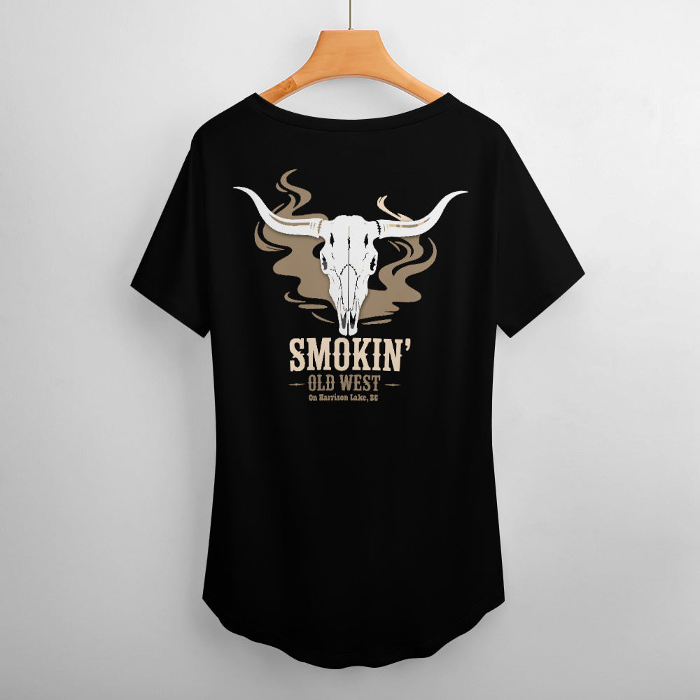 New V Neck Short-sleeve Women Shirt Printed | Smokin' Old West | Black
