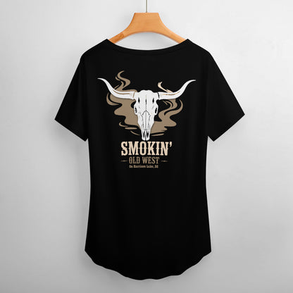 New V Neck Short-sleeve Women Shirt Printed | Smokin' Old West | Black