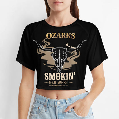 Short sleeved navel exposed Crop Top | Smokin' Old West , on Harrison Lake | Black