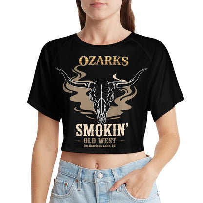 Short sleeved navel exposed Crop Top | Smokin' Old West , on Harrison Lake | Black