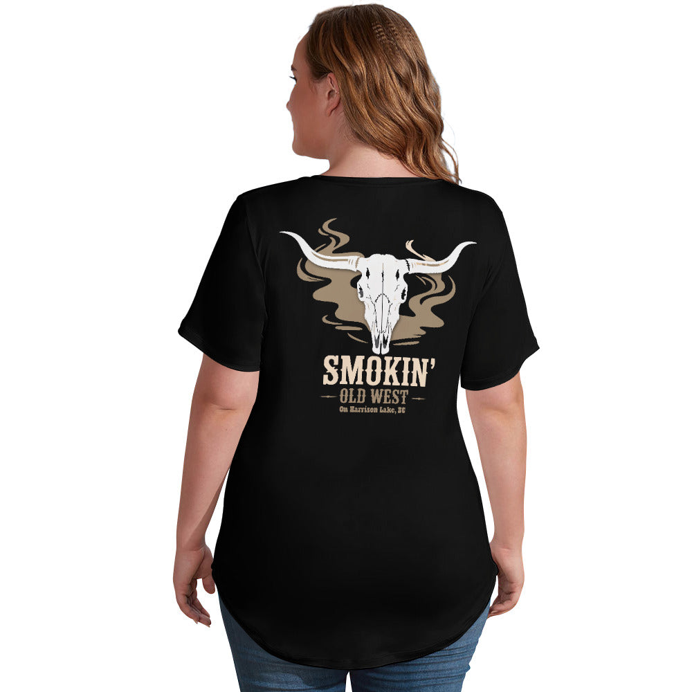 New V Neck Short-sleeve Women Shirt Printed | Smokin' Old West | Black