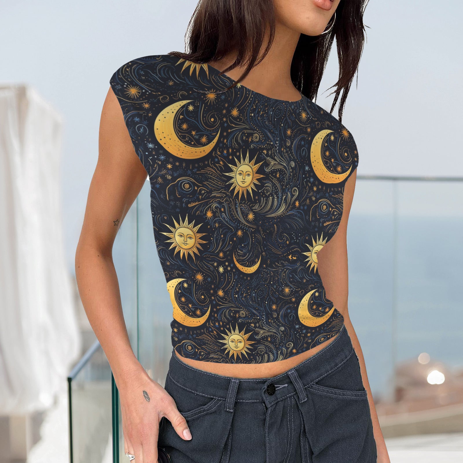 Women's Backless T-Shirt > Sun & Moon