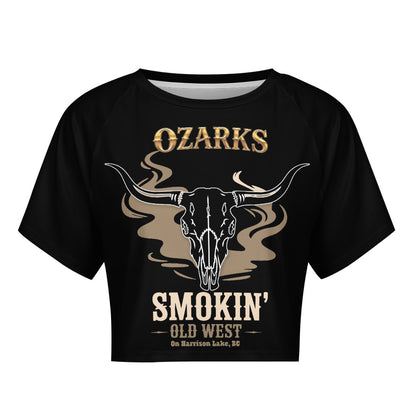 Short sleeved navel exposed Crop Top | Smokin' Old West , on Harrison Lake | Black