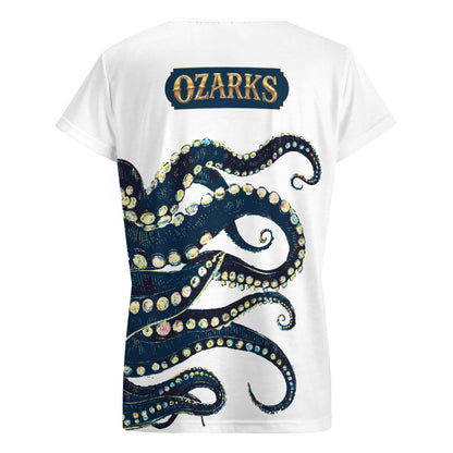 Women's V-neck short sleeve T-shirt | The Kraken | White