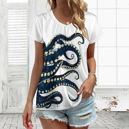 Women's V-neck short sleeve T-shirt | The Kraken | White
