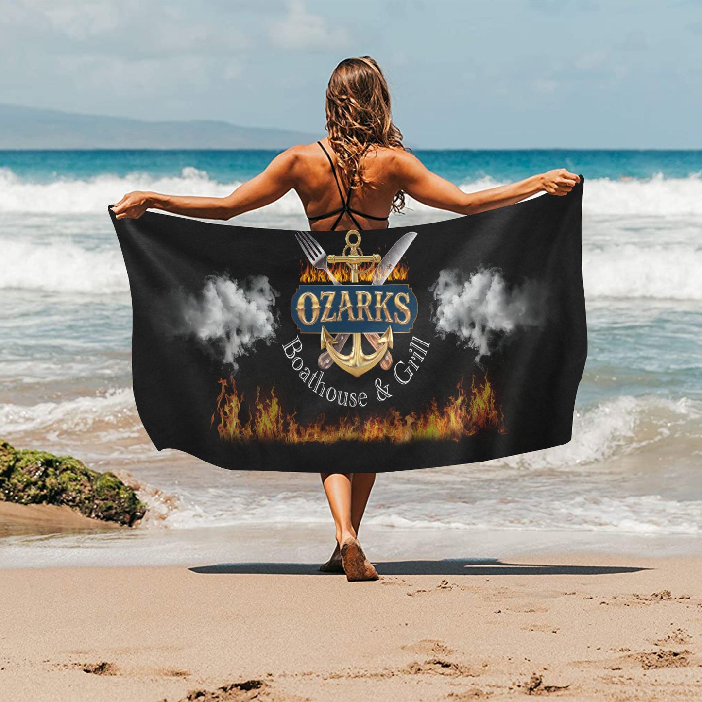 Beach Towel  Suede 30"x 60" | Ozarks Boathouse & Grill | Black