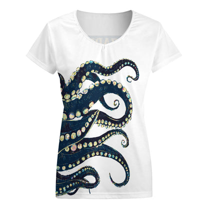 Women's V-neck short sleeve T-shirt | The Kraken | White