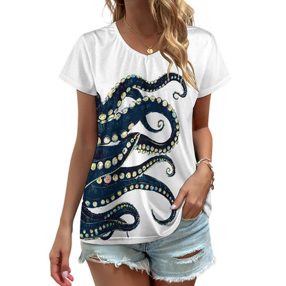 Women's V-neck short sleeve T-shirt | The Kraken | White