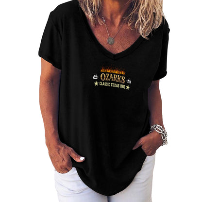 New V Neck Short-sleeve Women Shirt Printed | Smokin' Old West | Black