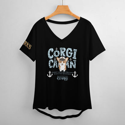 V Neck Short-sleeve Women Shirt Printed | Ozarks Essentials For Her | Corgi Captain