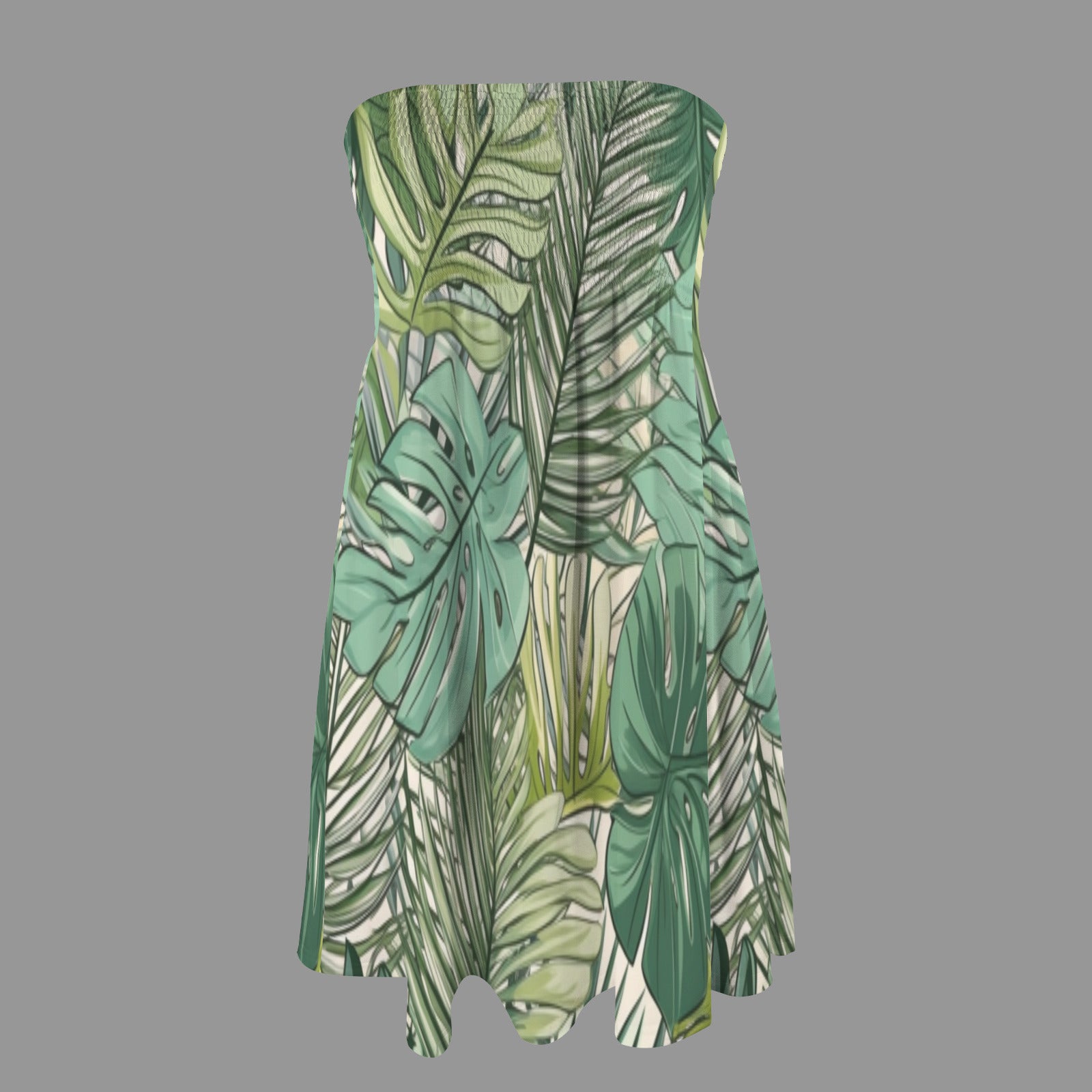 monstera Tropical Green lush off shoulder Tube top party Dress